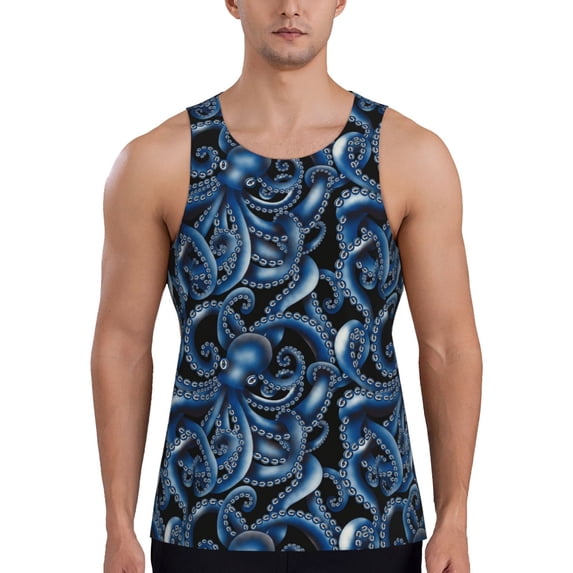 Fuzoiu Octopus Men's Workout Tank Tops,Sleeveless Gym Shirt Quick Dry,Fitness Bodybuilding T-Shirt,Muscle Athletic Workout Tee-Large