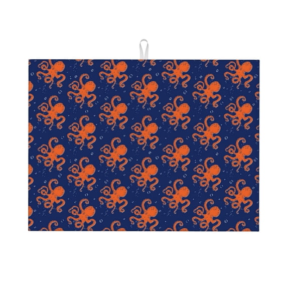 Fuzoiu Octopus Print Absorbent, Reversible Microfiber Dish Drying Mat for Kitchen, Dish Drying Pad for Dishes, Utensils, Pots and Pans, Extra Large 18 Inch x 24 Inch