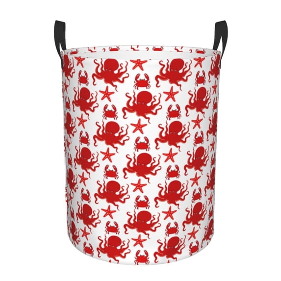 Fuzoiu Octopus Print Circular Hamper,Laundry Basket with Handle,Collapsible Laundry,Dirty Clothes Storage Basket,for Bedroom Bathroom Dorm Living Room-Medium