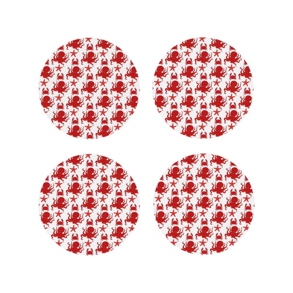 Fuzoiu Octopus Print Leather Coasters Set,Drink Coasters Set of 4,for Tabletop Protection, Durable PVC Coasters,Home Décor and Housewarming Gift-Round Shape