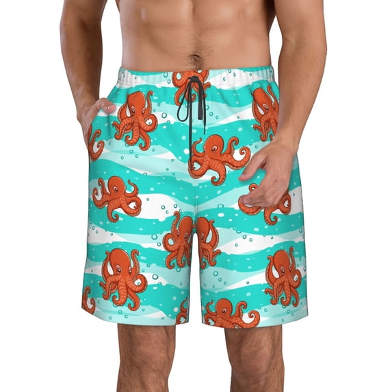 Fuzoiu Octopuses Print Men's Beach Shorts,Men's Swim Trunks,Quick Dry Board Shorts with Pockets,Men's Bathing Suits for Surfing, Running, and Casual Wear-XX-Large