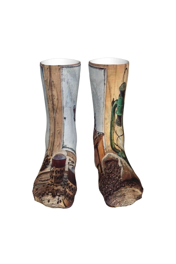 Oil Lamp Coffee Beans Print Crew Socks,Casual Athletic Gym LightWeight Thin Socks,Casual Crew Socks for Men Woman,Calf Length Crew Socks