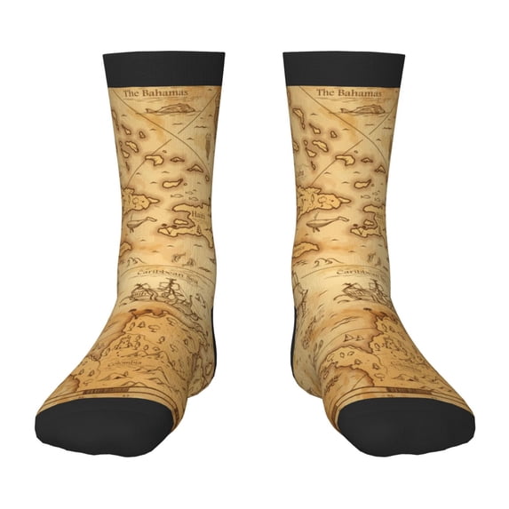 Fuzoiu Old Vintage Map Of Sea Print Kids Socks For Boys Girls,Grip Crew Socks with Non Slip,Lightweight Stretch Crew Socks,Toddlers Crew Boot Socks