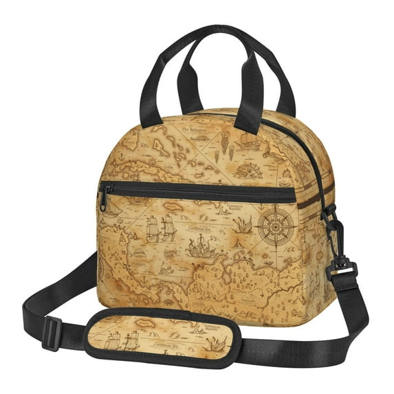 Fuzoiu Old Vintage Map Of Sea Print Insulated Lunch Bag for Women Men Large Reusable Lunch Box Adult Leakproof Portable Cooler Tote Bags for Work Picnic