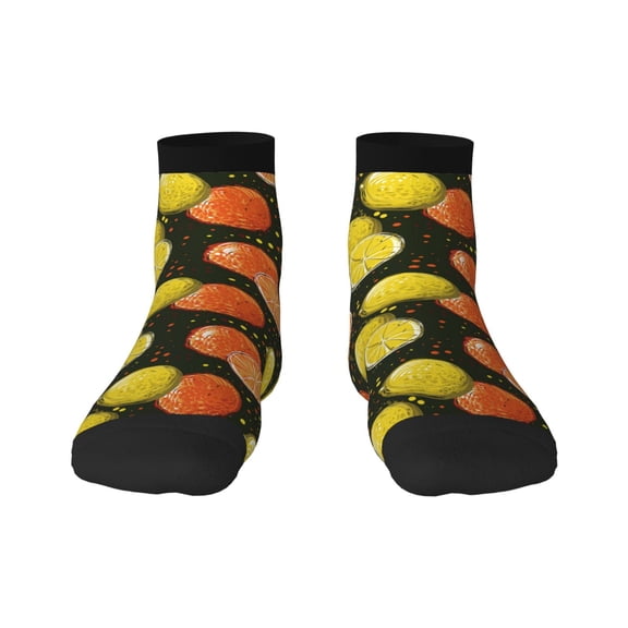 Fuzoiu Orange Lemon Print Adult Socks, Crew Moisture-wicking Socks, Unisex Cushion Crew Socks,Casual Sports Ankle Socks