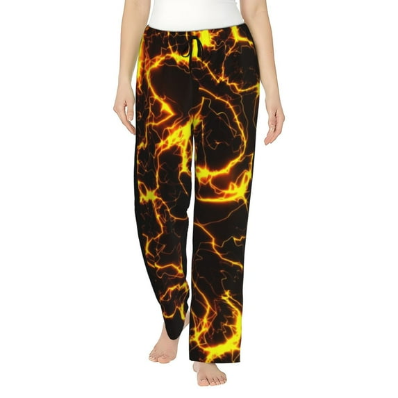 Fuzoiu Orange Lightning Print Women's Pajama Pants,Lounge Pants with Drawstring and Pockets, Casual Pjs Sleep Bottoms, Women's Sleep Pants-X-Large