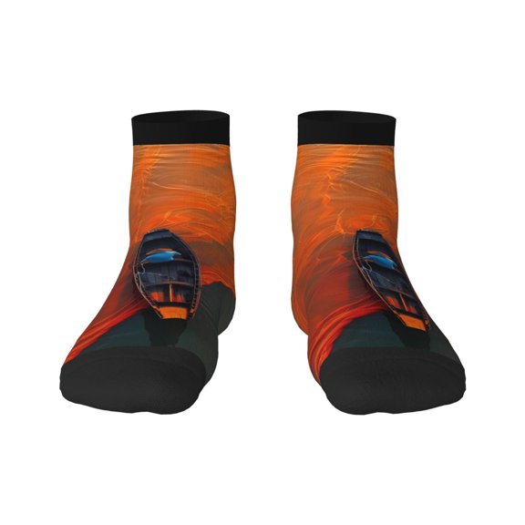 Fuzoiu Orange Net Fishing Boat Print Adult Socks, Crew Moisture-wicking Socks, Unisex Cushion Crew Socks,Casual Sports Ankle Socks