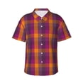 thumbnail image 1 of Fuzoiu Orange and Purple Plaid Print Hawaiian Shirt for Men, Summer Beach Casual Short Sleeve Button Down Shirts, Men’s Beach Summer Shirts with Pocket,X-Large, 1 of 7