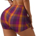 thumbnail image 1 of Fuzoiu Orange and Purple Plaid Print Women's Workout Shorts,Workout Biker Shorts Women,Exercise Fitness Shorts,Scrunch Short, Athletic Shorts for Gym Yoga Running Sport Active-Large, 1 of 8