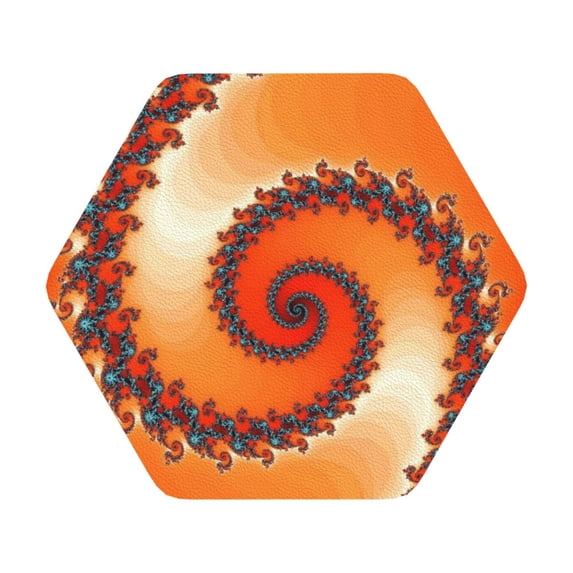 Fuzoiu Orange Rotating Print Leather Coasters Set,Drink Coasters Set of 6,for Tabletop Protection, Durable PVC Coasters,Home Décor and Housewarming Gift,Hexagon