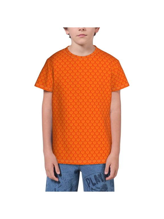 Orange Scales Print Youth Short Sleeve T-Shirt,Youth Dry-Fit Active Athletic T-Shirt,Short Sleeve Tops Tees for School, Sports, and Casual Wear