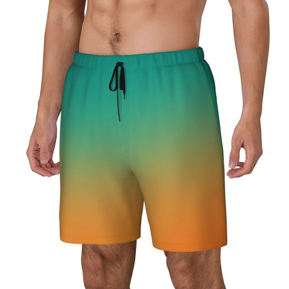 Fuzoiu Orange To Teal Gradient1 Print Men's Swim Shorts,Quick-Dry Double-Layer Swim Trunks,Board Trunks,Beach Shorts Swimwear Bathing Suits-3X-Large