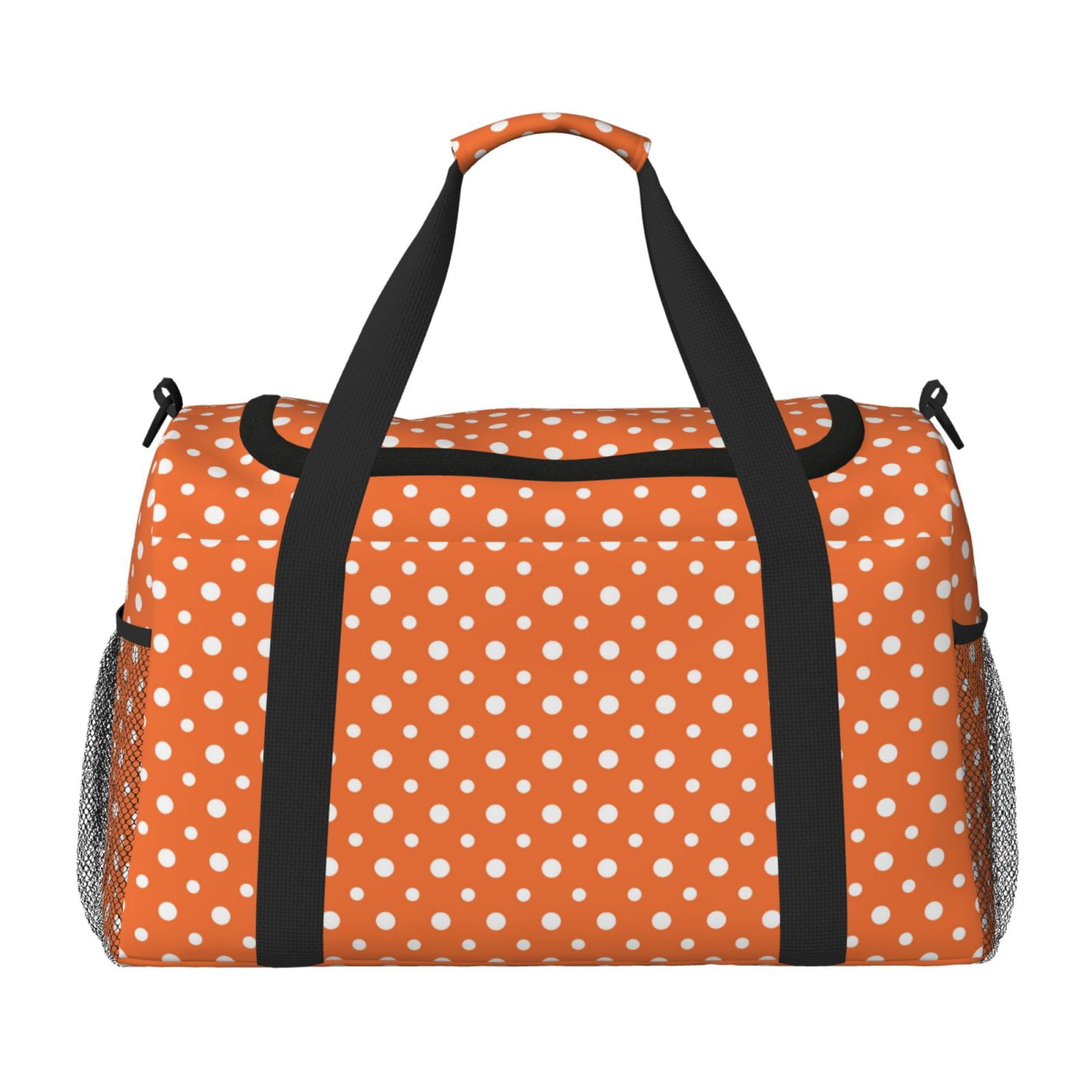 Fuzoiu Orange And White Polka Dot Print Travel Duffle Bag,Carry On Tote Bags,Duffel Bag,Sport Gym Bag, Hospital Bag for Labor and Delivery, Overnight Bag,Luggage Bag