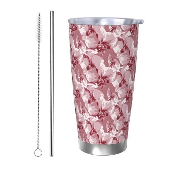 Fuzoiu Orchids Flowers Print 20oz Tumbler, Stainless Steel Vacuum Insulated Car Cup, Insulated Coffee Mug,Travel Mug with Lid,Thermal Cup for Outdoor-Straw Two-piece Set