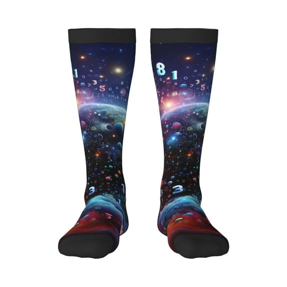 Fuzoiu Outer Space Floating Numbers And Letters Print Adult Stockings,Crew Socks,Unisex Fashion Socks, Casual Sports Socks,Comfortable Crew Socks for Everyday Wear and Sports
