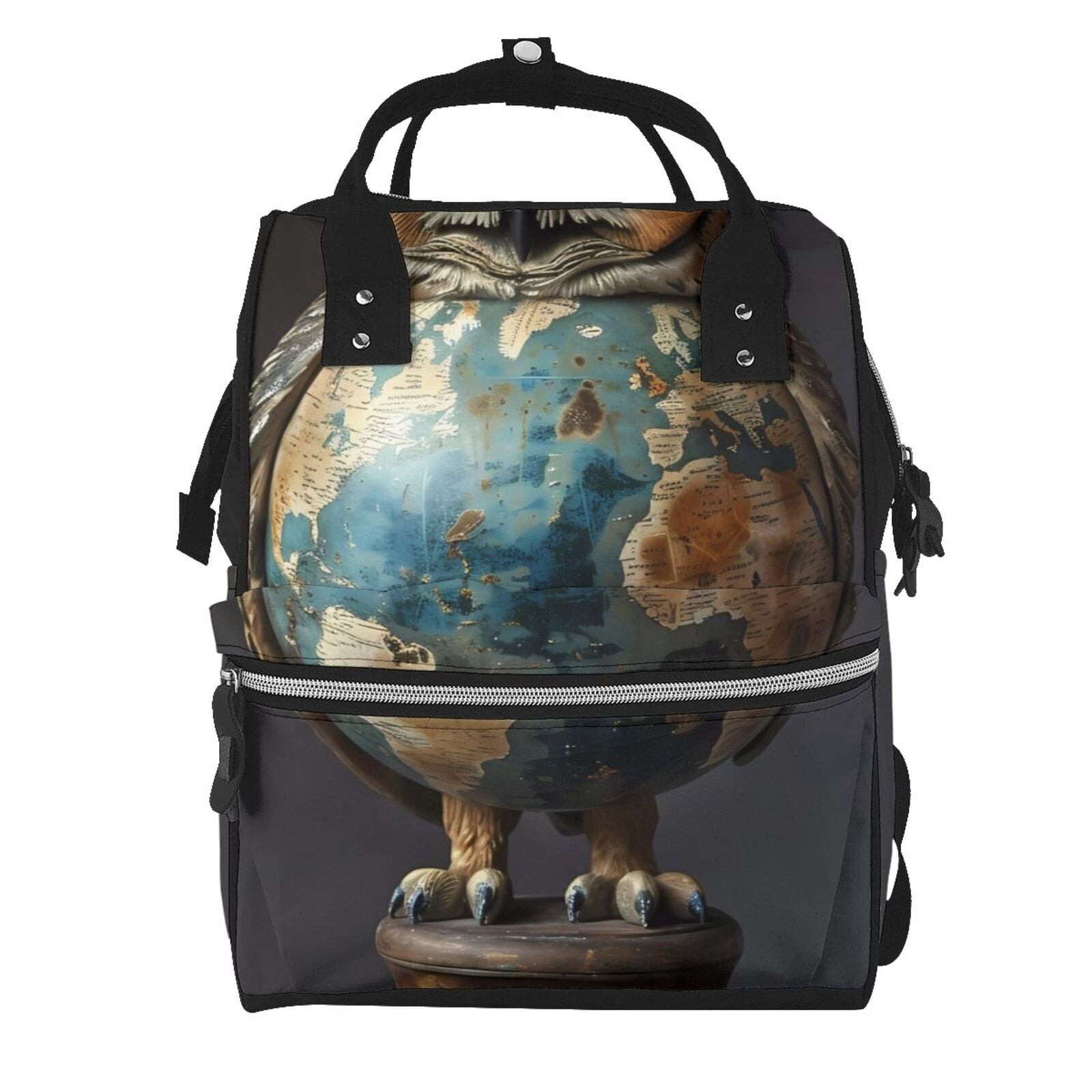Fuzoiu Owl Globe Sculpture Print Diaper Bag Backpack,Baby Essentials Travel Tote,Multi function Waterproof Diaper Bag, Travel Essentials Baby Bag - Unisex