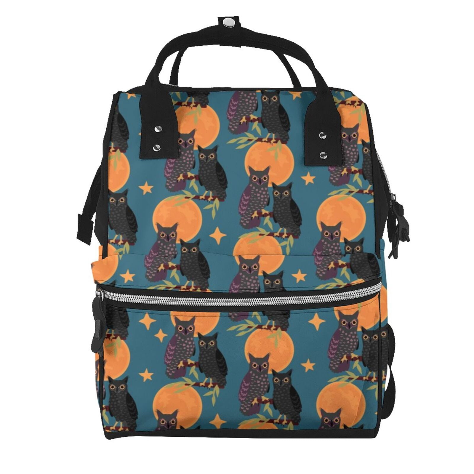 Fuzoiu Owls In Cartoon Style Print Diaper Bag Backpack,Baby Essentials Travel Tote,Multi function Waterproof Diaper Bag, Travel Essentials Baby Bag - Unisex