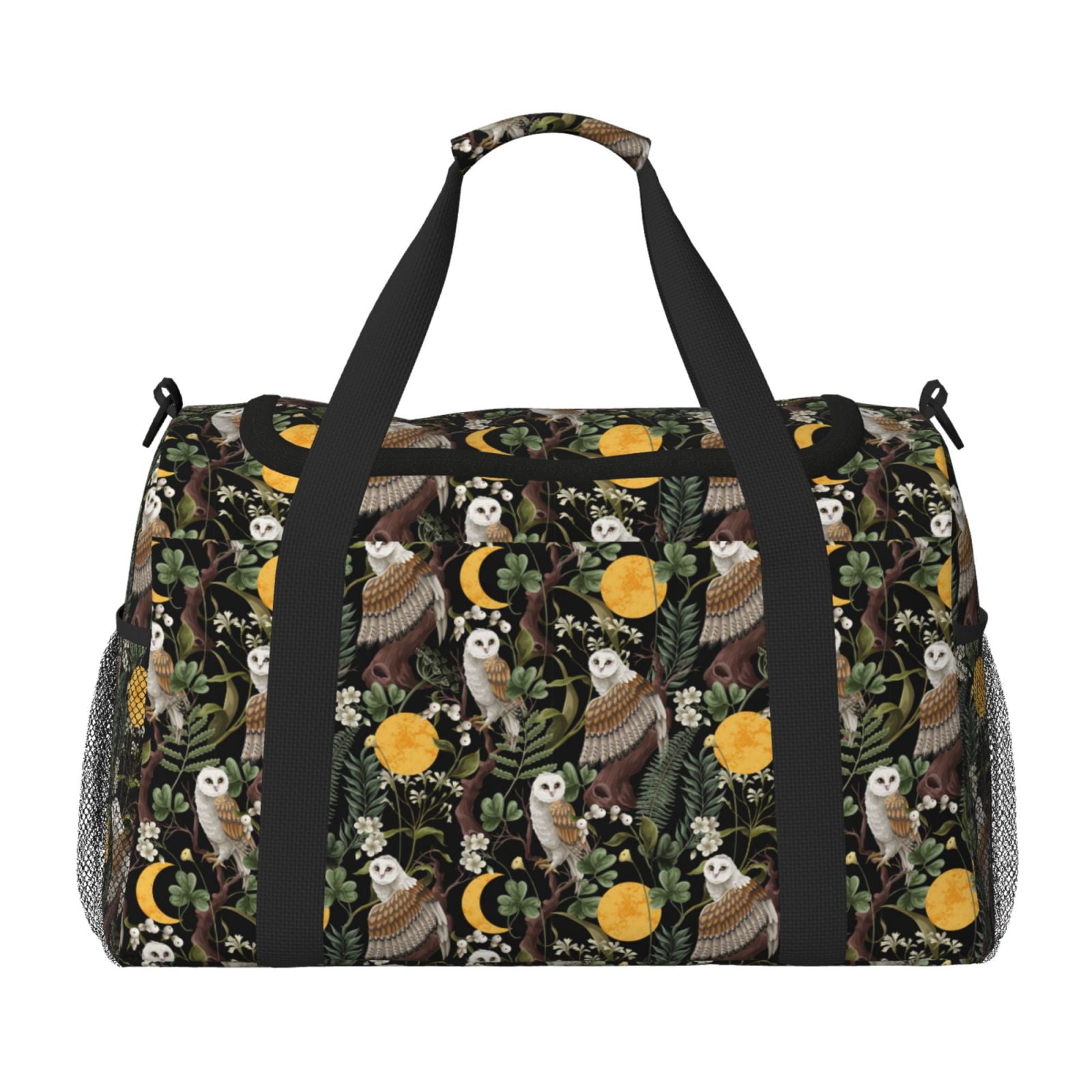 Fuzoiu Owls And Plants Print Travel Duffle Bag,Carry On Tote Bags,Duffel Bag,Sport Gym Bag, Hospital Bag for Labor and Delivery, Overnight Bag,Luggage Bag