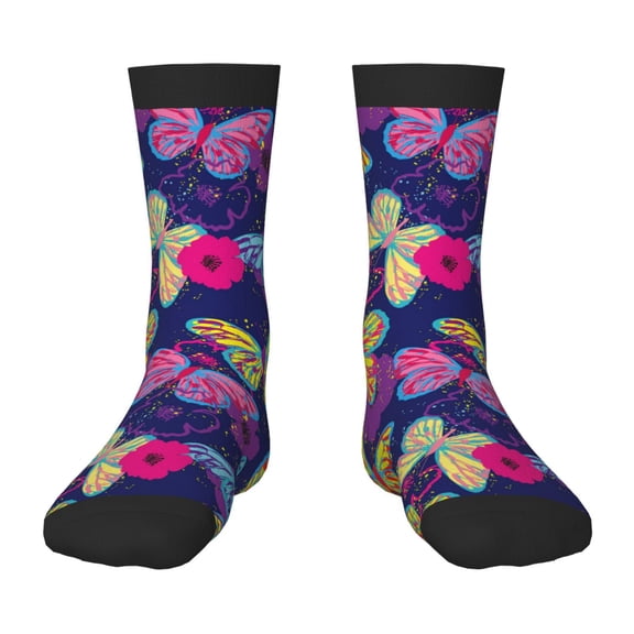 Fuzoiu Paint Butterflies Print Kids Socks For Boys Girls,Grip Crew Socks with Non Slip,Lightweight Stretch Crew Socks,Toddlers Crew Boot Socks