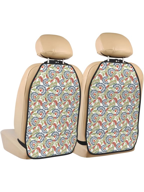 Paisley Floral 5 Print 2 Pack Kick Mat Back Seat Protector With 3 Storage Pockets, Universal Car Seat Back Organizer For Kids Pets, Waterproof Backseat Protector For Most Car