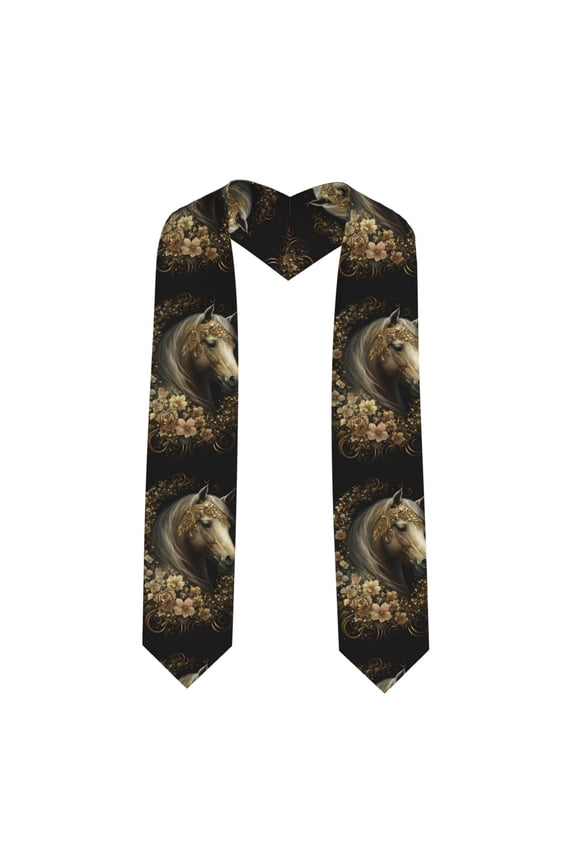 Palatial Gold Pattern Horse Print Graduation Sash,Graduation Stole,Unisex Adult Graduation Stole Shawl 91" Long,for Academic Commencements Shawl-Sharp Corner