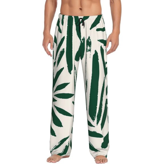 Fuzoiu Palm Branch With Leaves Print Men's Pajama Pants,Lounge Pants for Men,Lounge PJ Bottoms,Sleepwear Pants with Drawstring Pockets -X-Large
