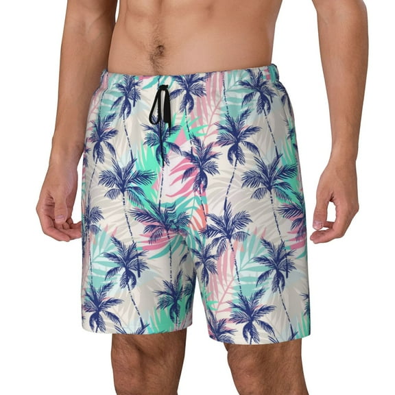 Fuzoiu Palm Leaves Print Men's Swim Shorts,Quick-Dry Double-Layer Swim Trunks,Board Trunks,Beach Shorts Swimwear Bathing Suits-X-Large