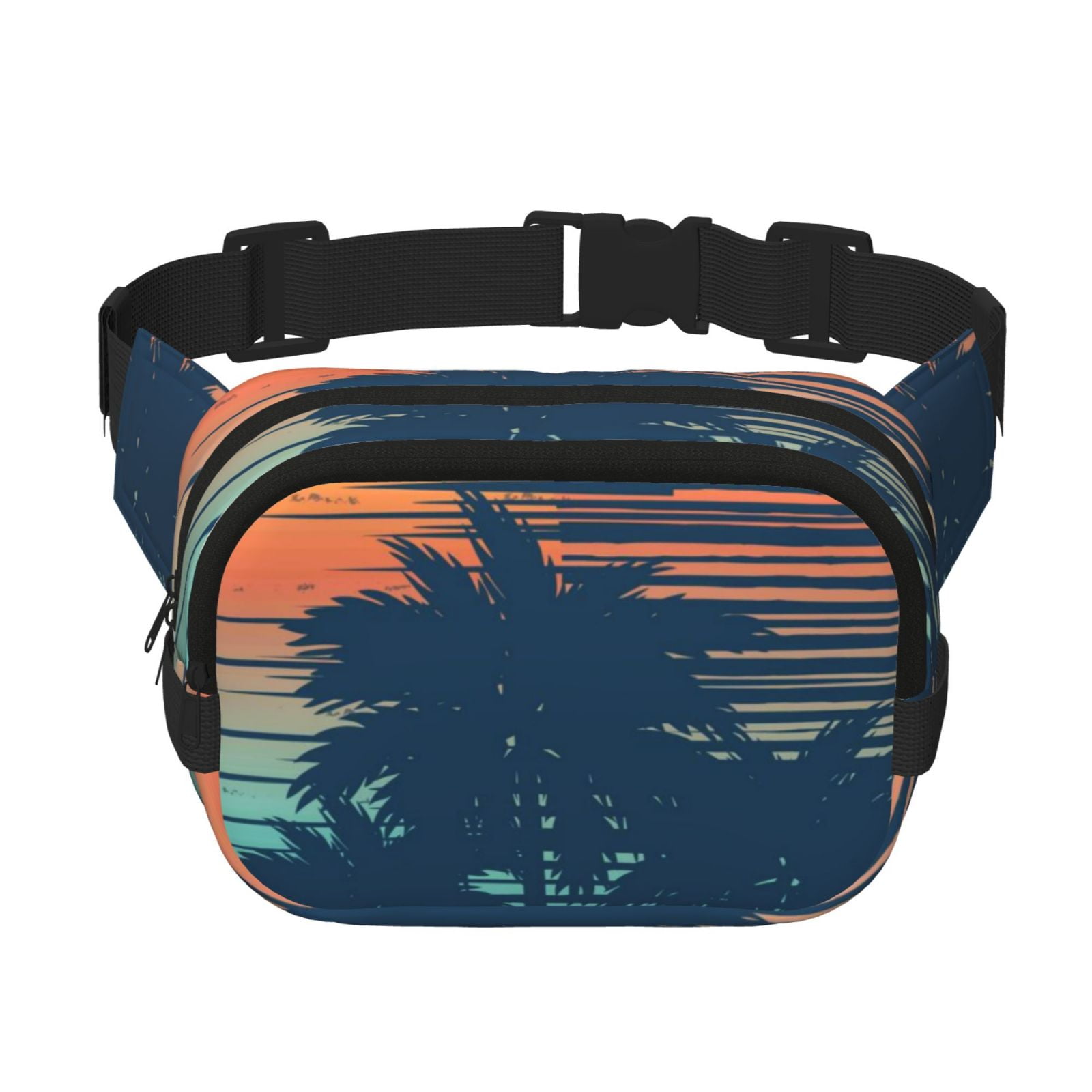 Fuzoiu Palm Trees Print Unisex Square Double Layer Waist Bag,Crossbody Fanny Pack Travel Workout Accessory