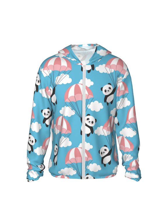Panda Flying in the Sky Print Unisex Sun Protection Hoodie,UPF 50+ Light Jacket,Full Zip Sun Protection Hoodie,Long Sleeve Sun Shirts,for Outdoor Activities-Large