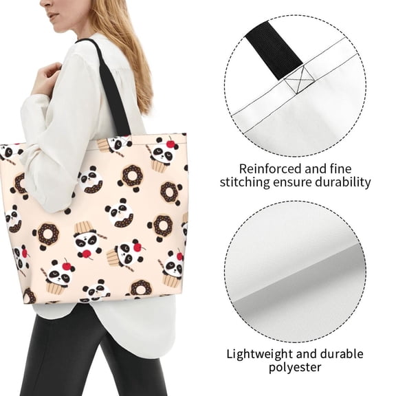 Fuzoiu Panda Ice Creams Donuts Print Tote Bags for Women,Shoulder Bag, Gym Tote,Top Handle Ladies Shoulder Bags for Work Beach Travel and Shopping Grocery