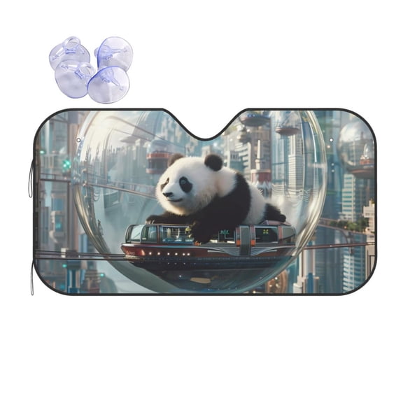 Fuzoiu Panda In Futuristic City Print Car Windshield Sun Shade,Block Uv Rays Sunshade,Foldable Front Window Sun Visor Protector for Car,SUV,Truck-Keep Vehicle Cool-Panda In Futuristic City