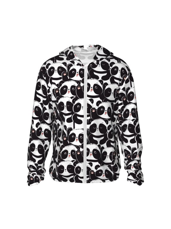 Panda Print Unisex Sun Protection Hoodie,UPF 50+ Light Jacket,Full Zip Sun Protection Hoodie,Long Sleeve Sun Shirts,for Outdoor Activities-Small