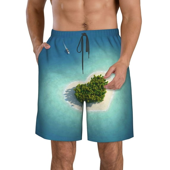 Fuzoiu Paradise Island Print Men's Beach Shorts,Men's Swim Trunks,Quick Dry Board Shorts with Pockets,Men's Bathing Suits for Surfing, Running, and Casual Wear-XX-Large
