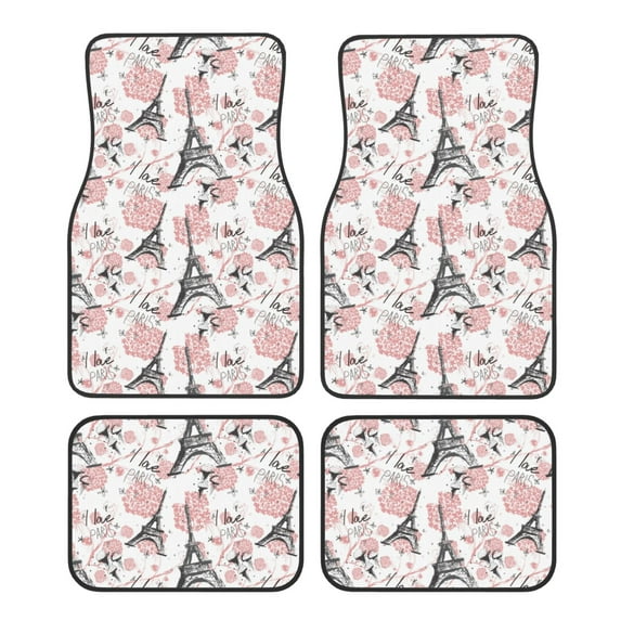 Fuzoiu Paris Print Carpet Floor Mats for Car,Car Foot Mat Set,Universal Fit 4 Piece Mat Pad Set,Fits Most Cars Trucks Vans Sedans SUV Auto Carpet Mat Se