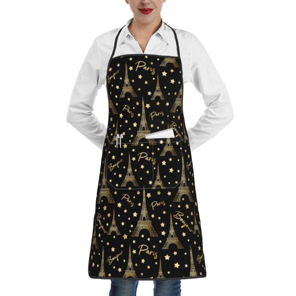 Fuzoiu Paris Romantic Print Kitchen Cooking Aprons,Kitchen Cooking BBQ Aprons,Chef Apron with 2 Pockets for Men Women,Art Aprons for Painting Pottery Ceramics