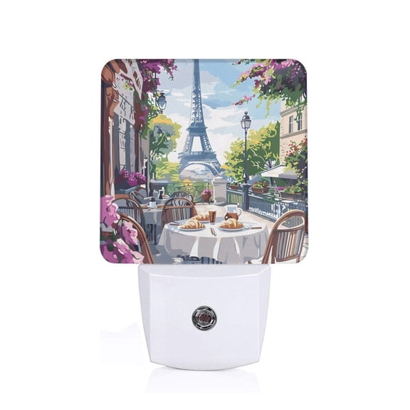 Fuzoiu Parisian Cafe With Eiffel Print Dusk to Dawn LED Night Light with Light Sensor, Energy-Efficient Touch-Safe Night Lamp for Home, Office, and Kids' Rooms-US