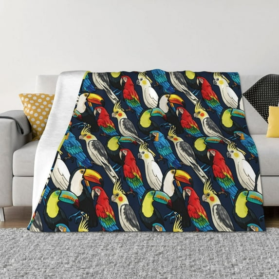Fuzoiu Parrot Print Flannel Blanket,Throw Blanket,Flannel Home Decor,Fleece Bed Blankets,Cozy Soft Blanket for Bed, Sofa, Camping, and Travel-60"x50"