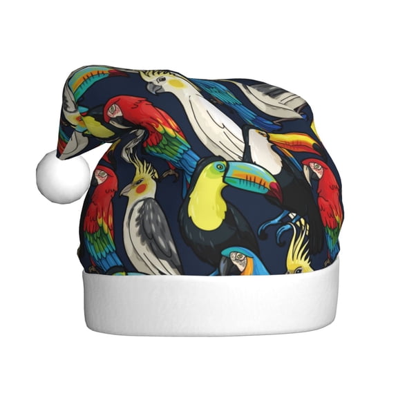 Fuzoiu Parrot Print Santa Hat Christmas Hat for Adults,Santa Hats with Pompom, Unisex Xmas Holiday Hat for Christmas New Year Festive Party Supplies