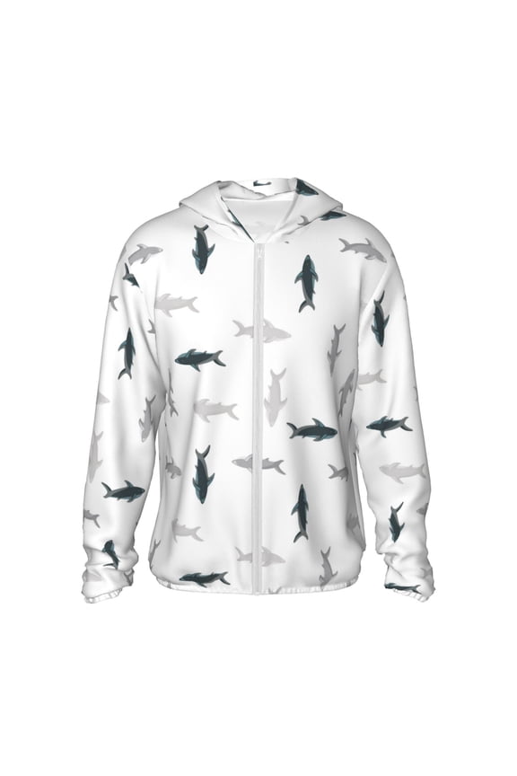 Party Shark Cute Print Unisex Sun Protection Hoodie,UPF 50+ Light Jacket,Full Zip Sun Protection Hoodie,Long Sleeve Sun Shirts,for Outdoor Activities-XX-Large
