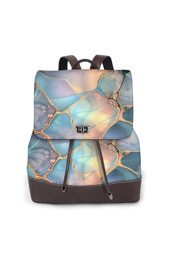 Fuzoiu Pastel Abstract Fluid Art Print Women's Leather Backpack,Backpack in Leather with Adjustable Strap,College Bookbag for School,Work Business Backpack