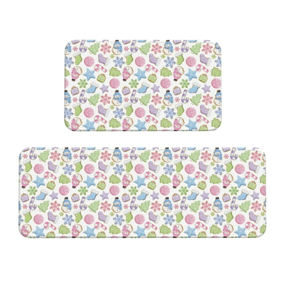 Fuzoiu Pastel Christmas Cookies Print Kitchen Floor Mat 2 Sets,Kitchen Rugs and Mats,,Non Skid Waterproof Kitchen Floor Mat for Kitchen,Home Office,Sink,Laundry