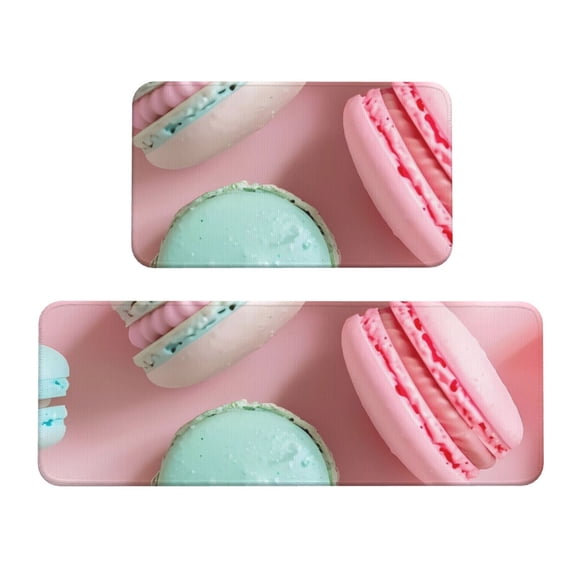 Fuzoiu Pastel Macarons Delight Print Kitchen Floor Mat 2 Sets,Kitchen Rugs and Mats,,Non Skid Waterproof Kitchen Floor Mat for Kitchen,Home Office,Sink,Laundry