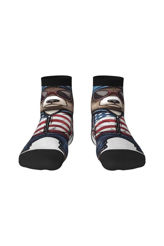 Patriotic Boxing Bear Art Print Adult Socks, Crew Moisture-wicking Socks, Unisex Cushion Crew Socks,Casual Sports Ankle Socks