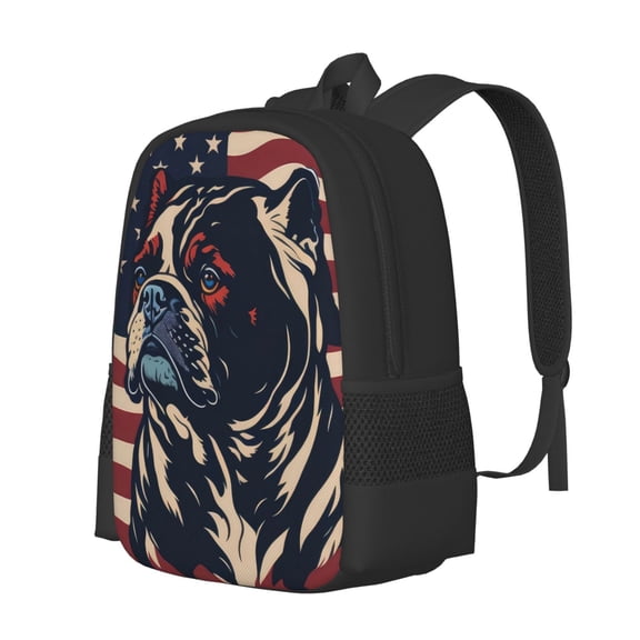 Fuzoiu Patriotic Bulldog Art Print Large Capacity Backpack,Travel Backpack,Laptop Bag,College School Rucksack Bag,for School, Travel & Outdoor Activities