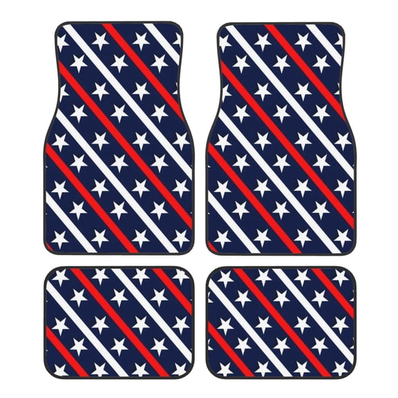 Fuzoiu Patriotic Star Print Carpet Floor Mats for Car,Car Foot Mat Set,Universal Fit 4 Piece Mat Pad Set,Fits Most Cars Trucks Vans Sedans SUV Auto Carpet Mat Se