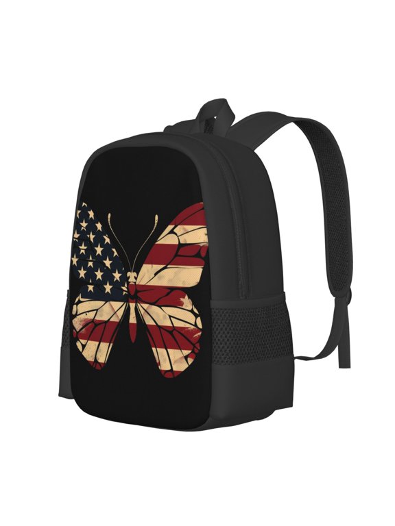 Patriotic USA Butterfly Art Print Large Capacity Backpack,Travel Backpack,Laptop Bag,College School Rucksack Bag,for School, Travel & Outdoor Activities