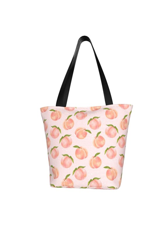 Peach With Leaves Print Large Capacity Shoulder Bag for Women,Large Capacity Office Purse,Laptop Tote Bag,Casual Everyday Tote for Work Beach Travel and Shopping Grocery