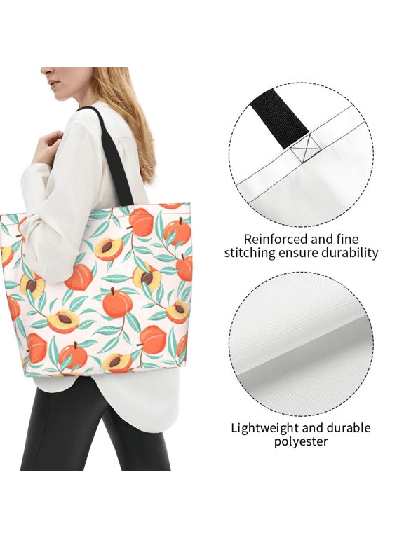 Fuzoiu Peach Print Tote Bags for Women,Shoulder Bag, Gym Tote,Top Handle Ladies Shoulder Bags for Work Beach Travel and Shopping Grocery