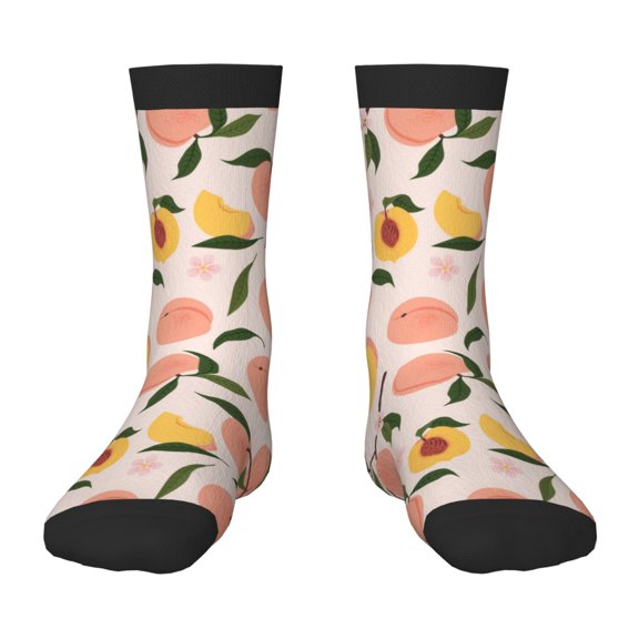 Fuzoiu Peach With Leaves1 Print Kids Socks For Boys Girls,Grip Crew Socks with Non Slip,Lightweight Stretch Crew Socks,Toddlers Crew Boot Socks