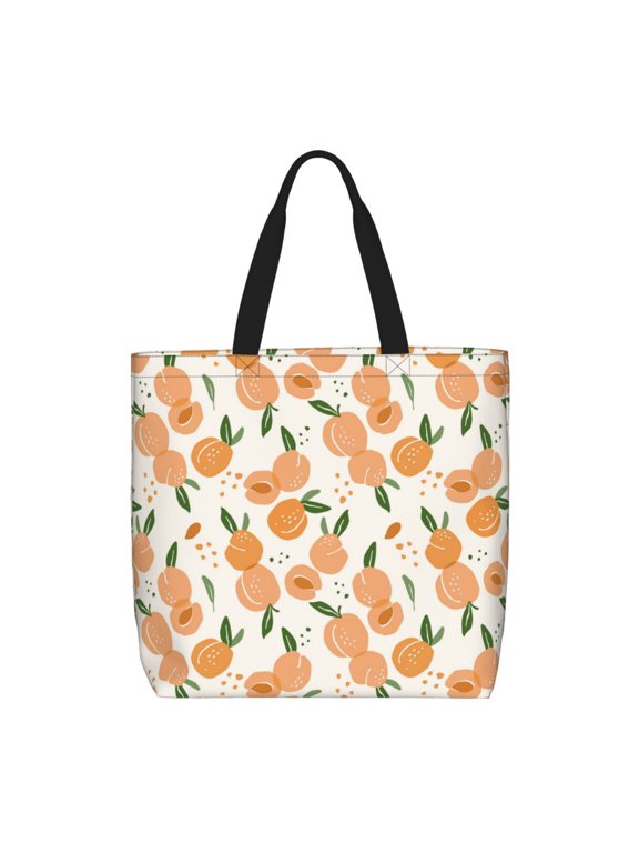 Peaches Print Durable Tote Bag,Shoulder Bag with Zipper Closure,Casual Tote's Handbag,for Daily Use, Shopping, School, Work